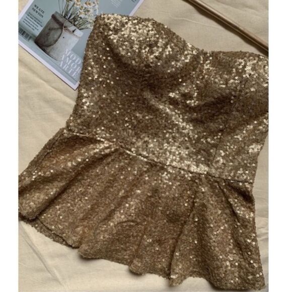 ASOS Peplum Sequence Strapless Top Size 10 - Picture 2 of 7